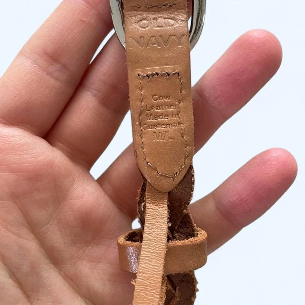 Tan leather braided skinny belt with silver buckle size M/L by Old Navy